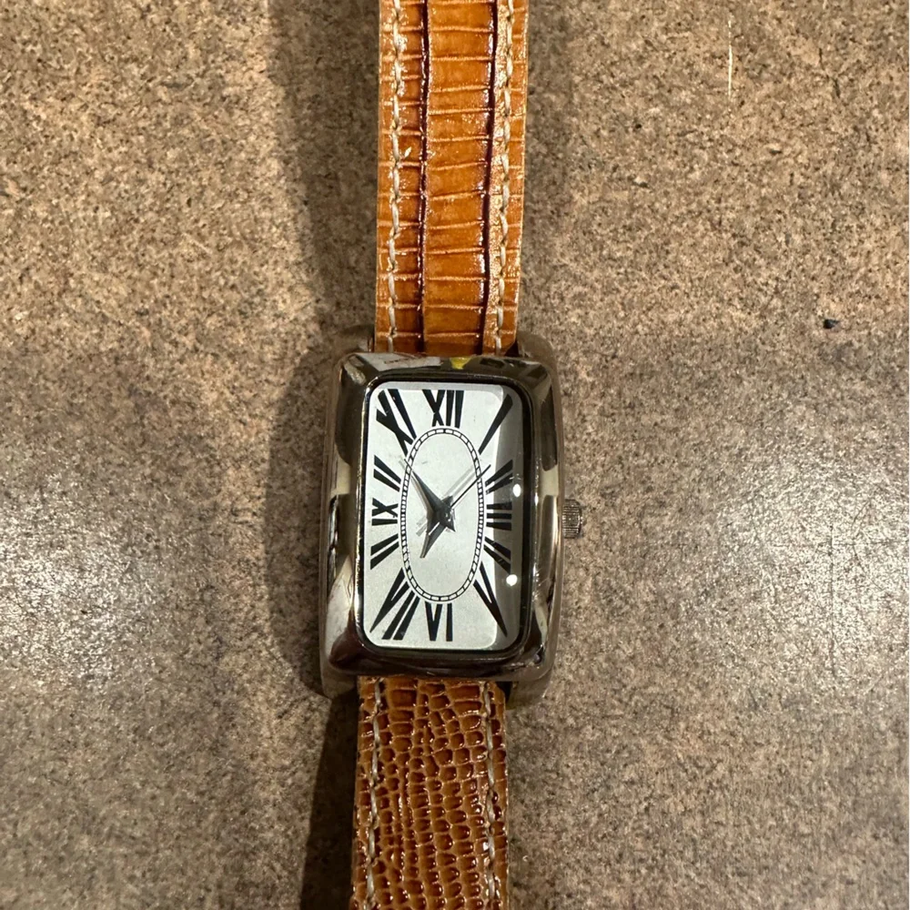 Brown Leather Strap Watch with Silver Dial